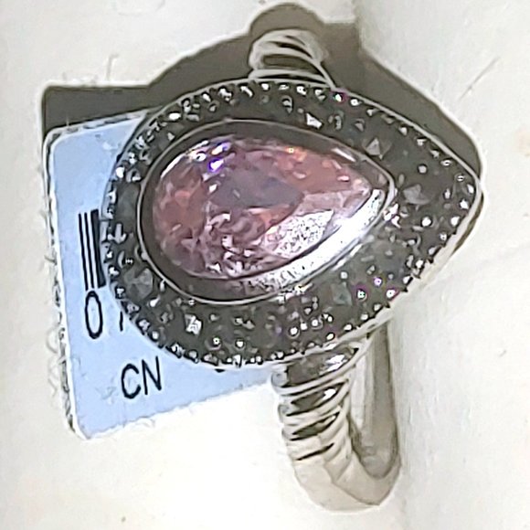 New Old Stock NWT EDCO Ring Band sz 5 Rhodium Marcasite & Pear Cut Topaz - Picture 15 of 16